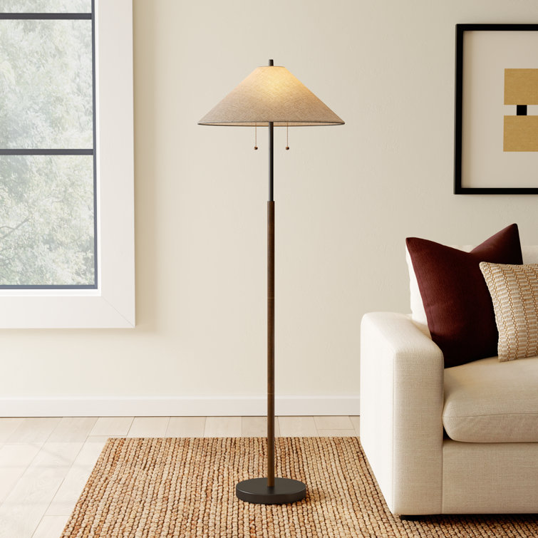 Walnut and Black 62" Wood and Metal Floor Lamp