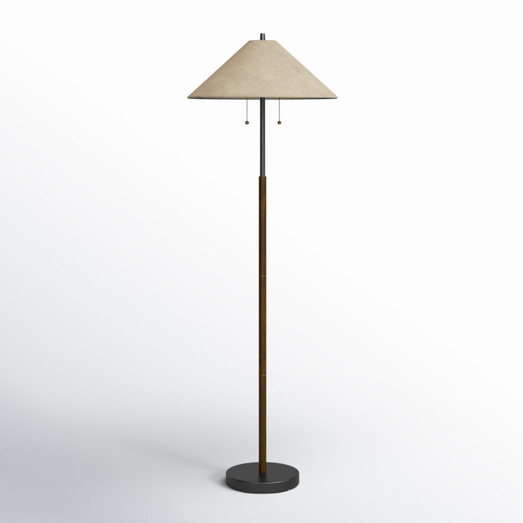 Walnut and Black 62" Wood and Metal Floor Lamp