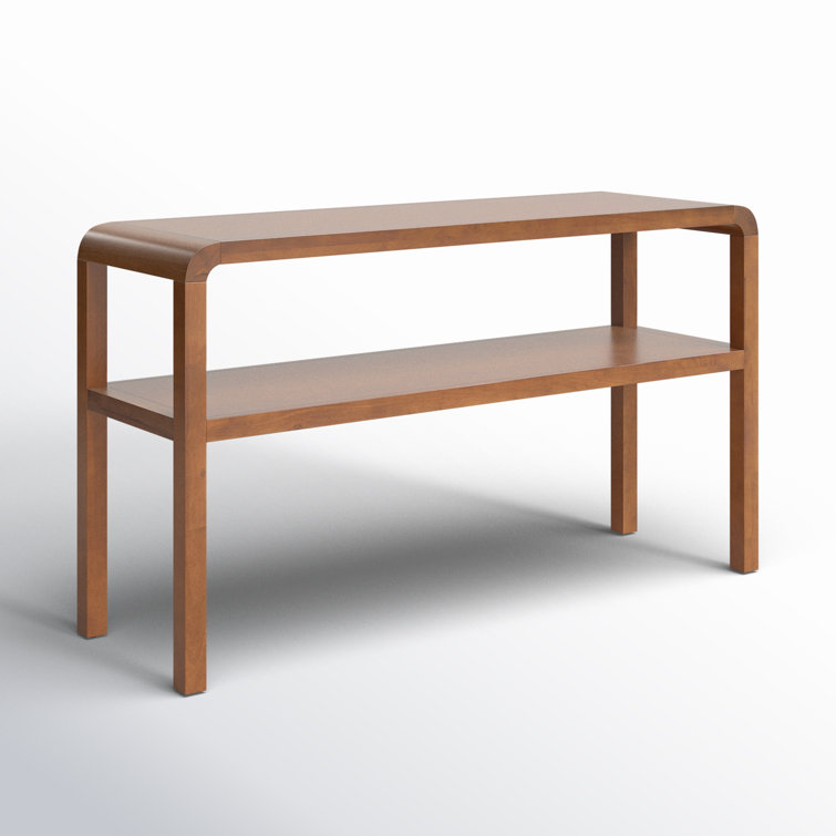 Omara Walnut Finish Solid Wood 2-Tier Console Table
