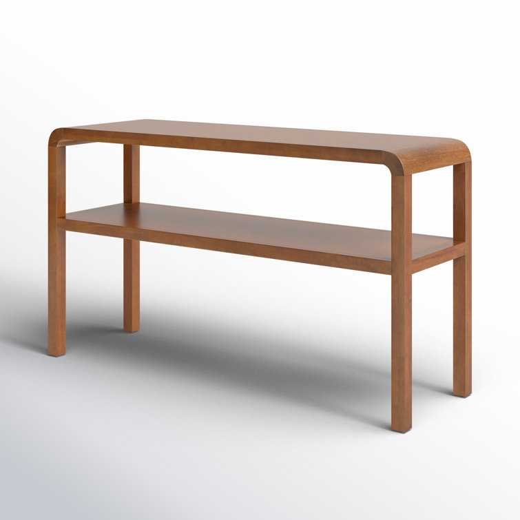 Omara Walnut Finish Solid Wood 2-Tier Console Table