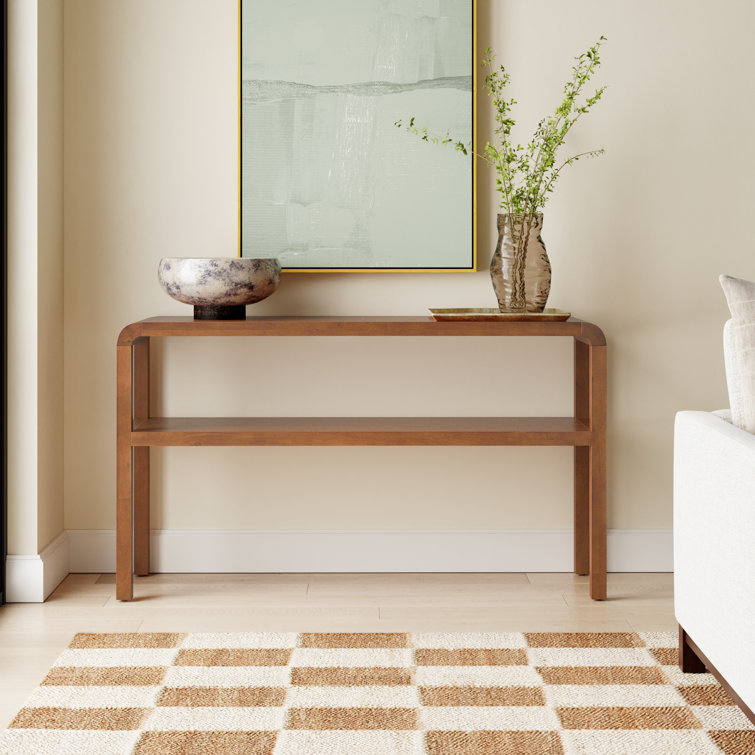 Omara Walnut Finish Solid Wood 2-Tier Console Table