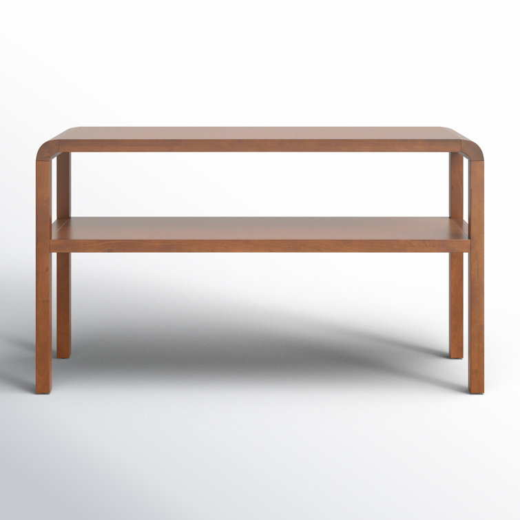Omara Walnut Finish Solid Wood 2-Tier Console Table