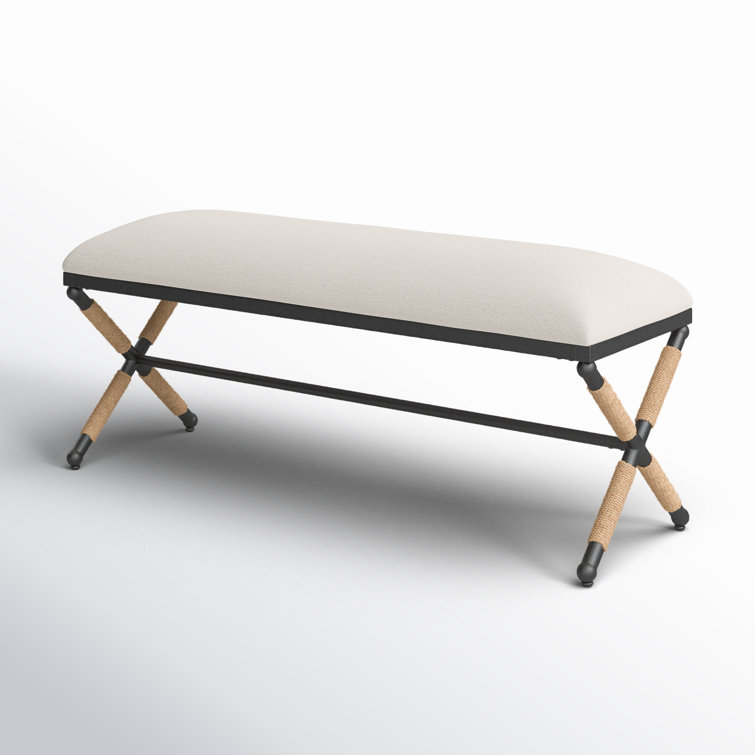 Carmelo Coastal-Chic Beige Linen & Black Wood Wrapped Bench