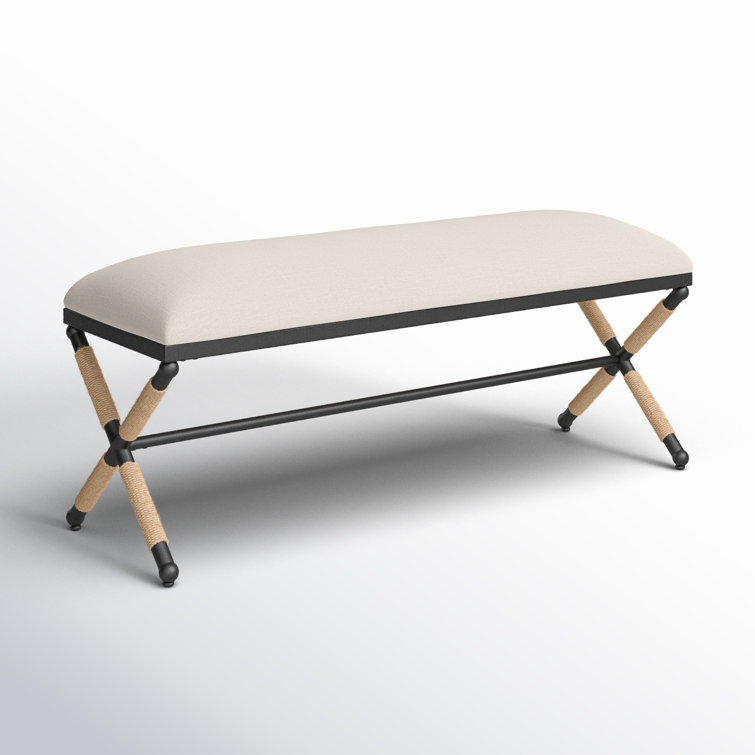 Carmelo Coastal-Chic Beige Linen & Black Wood Wrapped Bench
