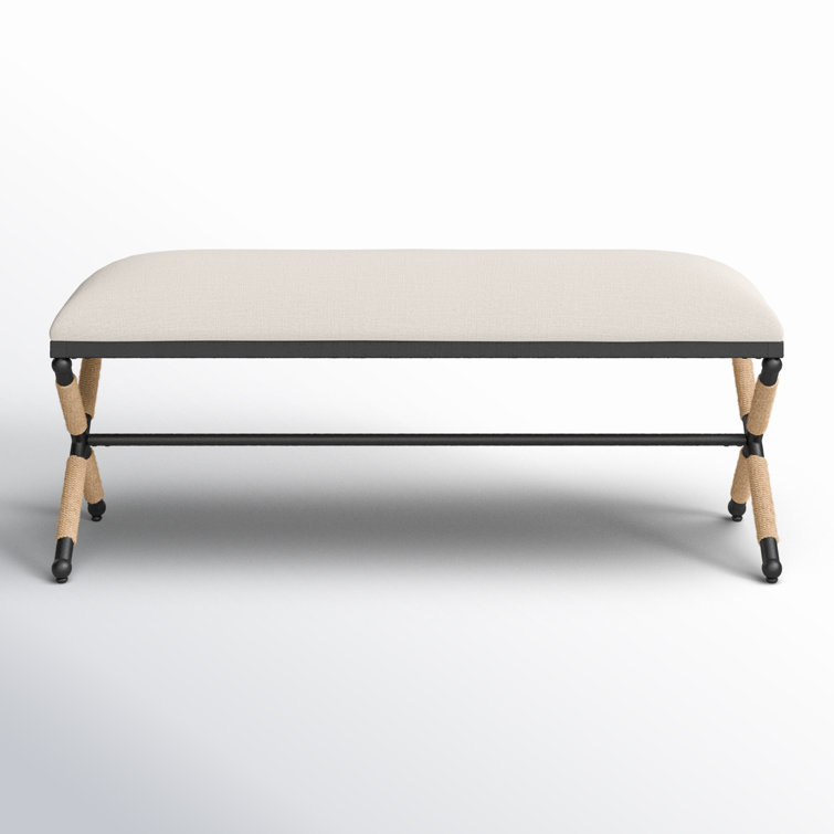 Carmelo Coastal-Chic Beige Linen & Black Wood Wrapped Bench