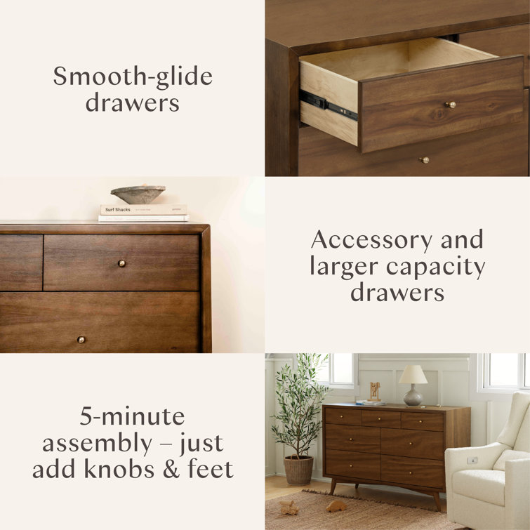 Natural Walnut Mid-Century 7-Drawer Double Dresser