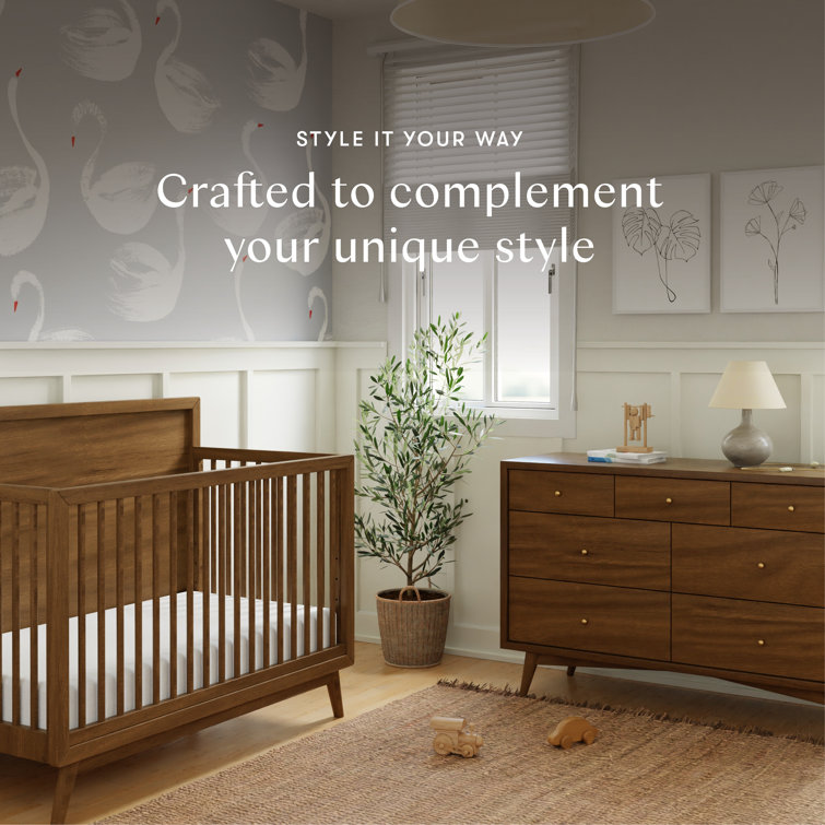 Natural Walnut Mid-Century 7-Drawer Double Dresser