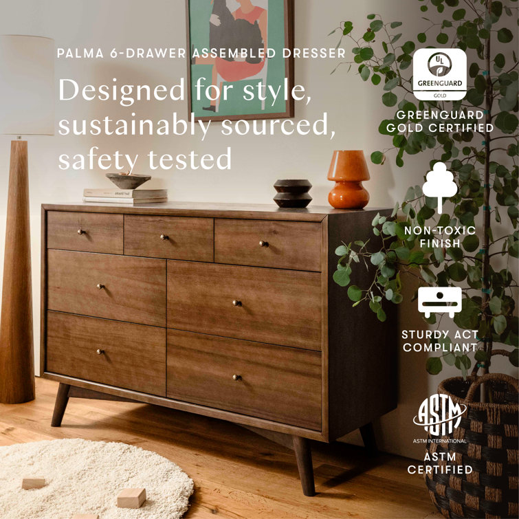 Natural Walnut Mid-Century 7-Drawer Double Dresser