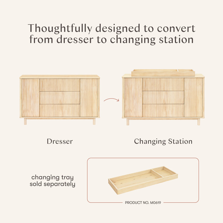 Blonde Wood Large Tambour Panel Dresser with Casters