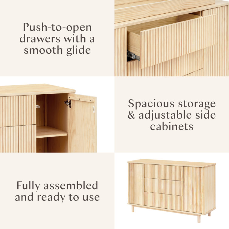 Blonde Wood Large Tambour Panel Dresser with Casters