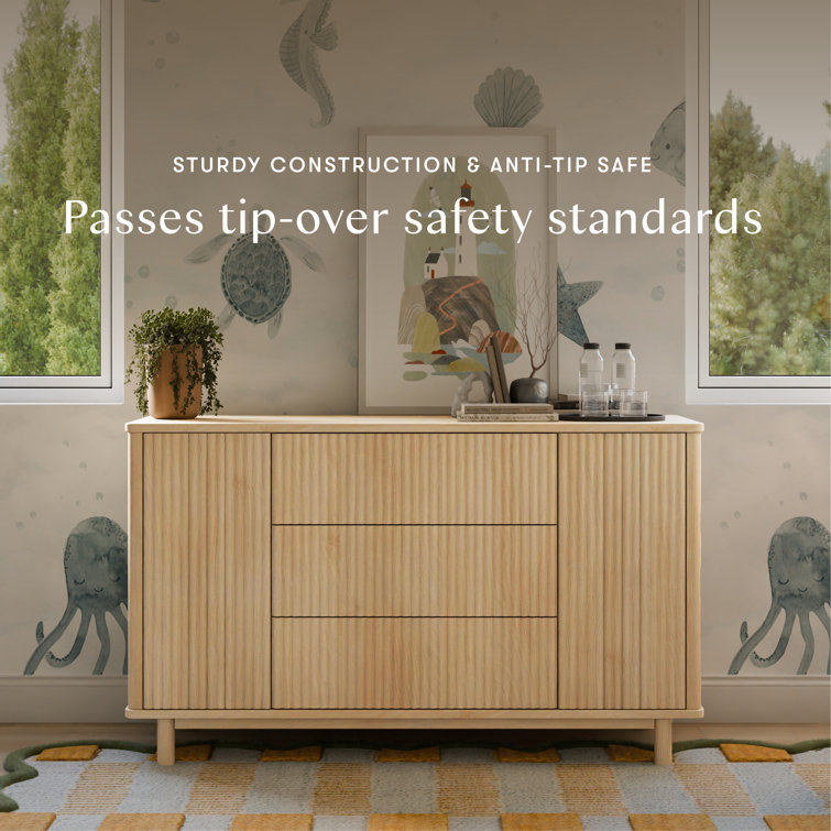 Blonde Wood Large Tambour Panel Dresser with Casters