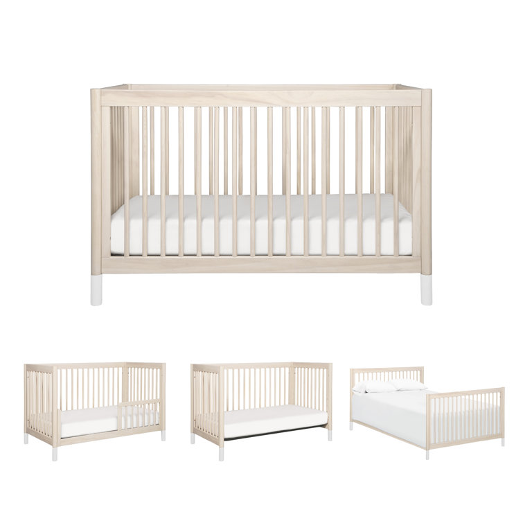 Washed Natural and White Pine 4-in-1 Convertible Toddler Crib