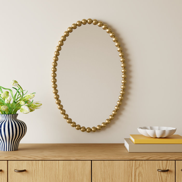 Sanne Gold Beaded Oval Wall Mirror with Metal Frame