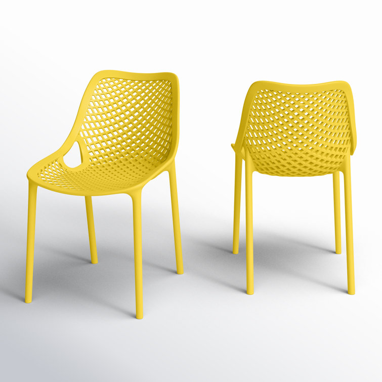 Yellow Stackable UV Resistant Plastic Outdoor Dining Chairs, Set of 2