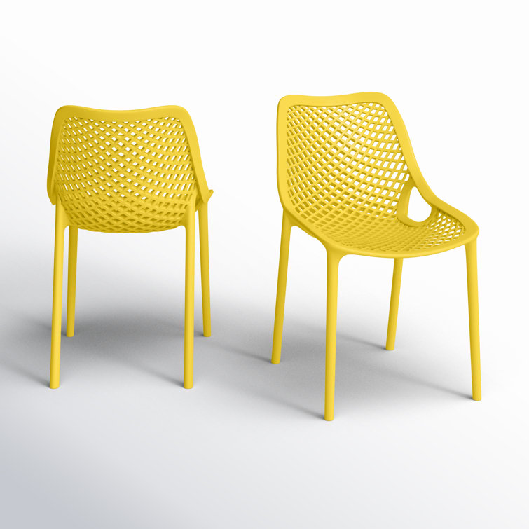 Yellow Stackable UV Resistant Plastic Outdoor Dining Chairs, Set of 2