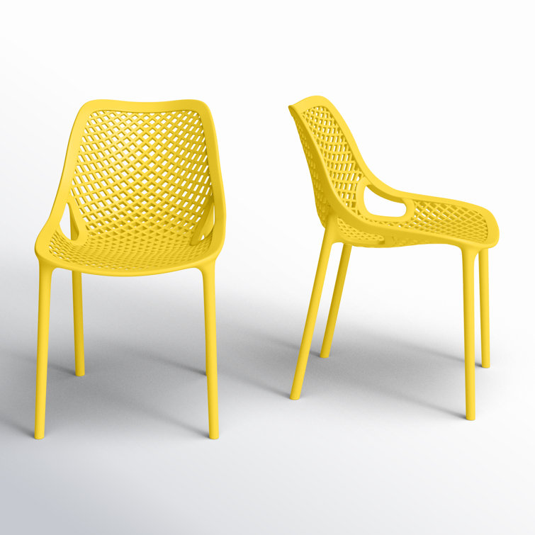 Yellow Stackable UV Resistant Plastic Outdoor Dining Chairs, Set of 2