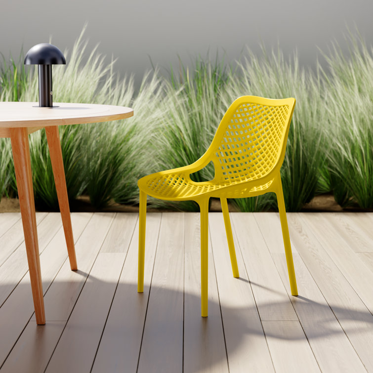 Yellow Stackable UV Resistant Plastic Outdoor Dining Chairs, Set of 2