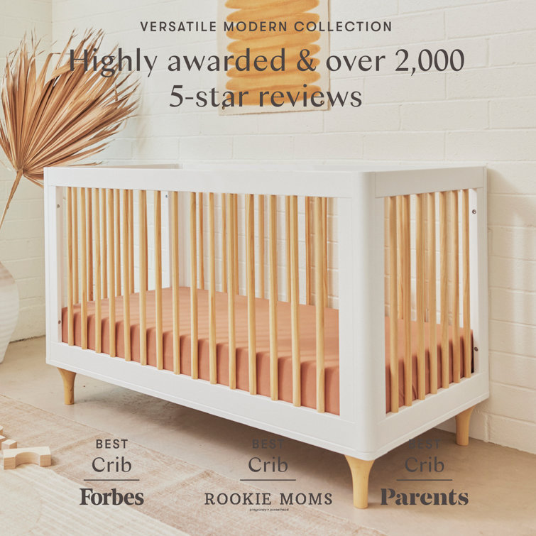 White and Natural Pine Wood 3-in-1 Convertible Crib