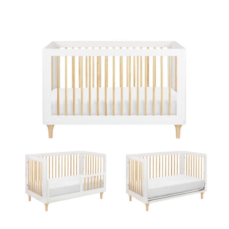 White and Natural Pine Wood 3-in-1 Convertible Crib