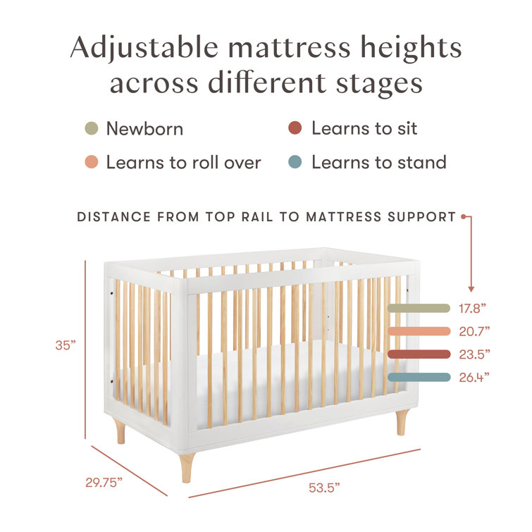 White and Natural Pine Wood 3-in-1 Convertible Crib