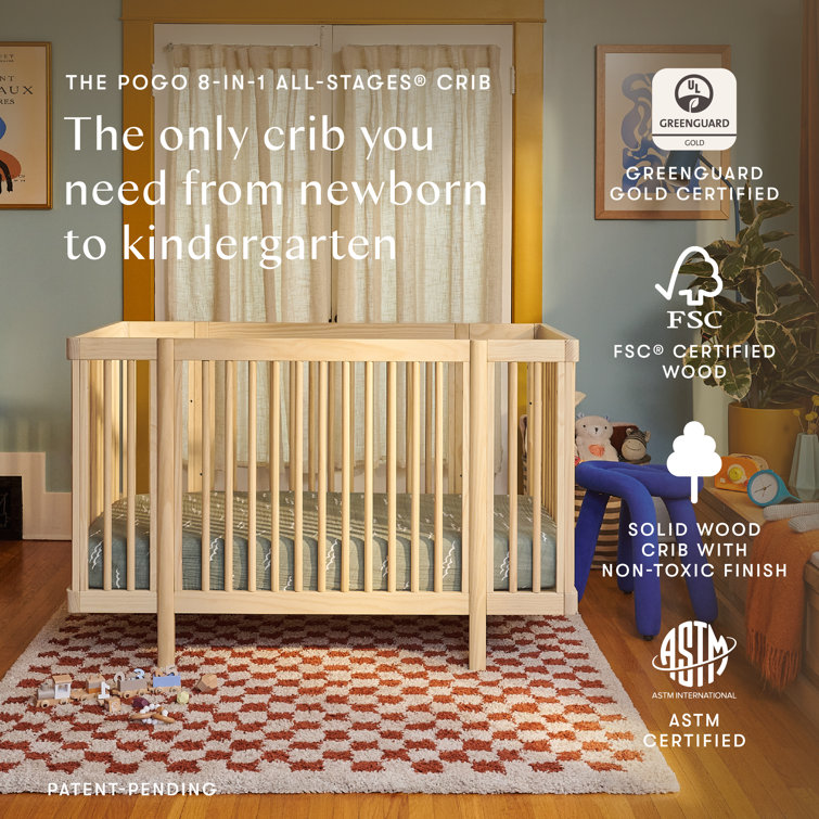 Blonde Pine Wood Convertible Crib with Rounded Spindles