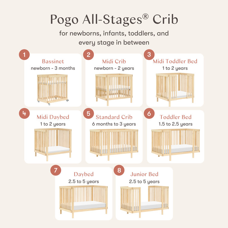Blonde Pine Wood Convertible Crib with Rounded Spindles