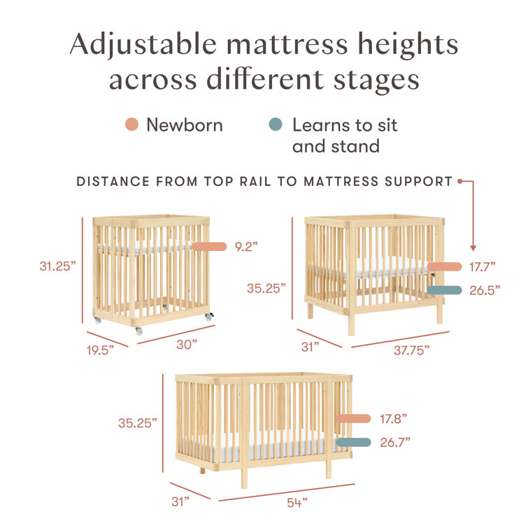 Blonde Pine Wood Convertible Crib with Rounded Spindles