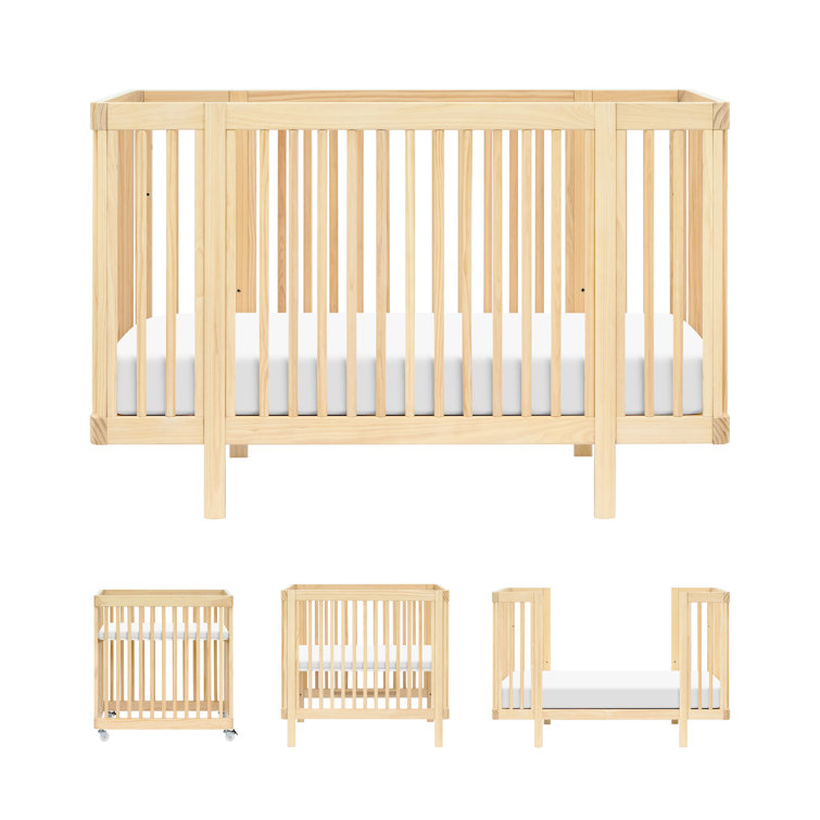 Blonde Pine Wood Convertible Crib with Rounded Spindles