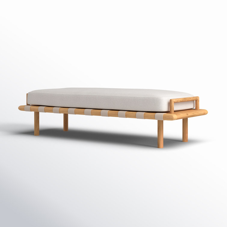 Constantine Natural Teak and White Linen Contemporary Bench