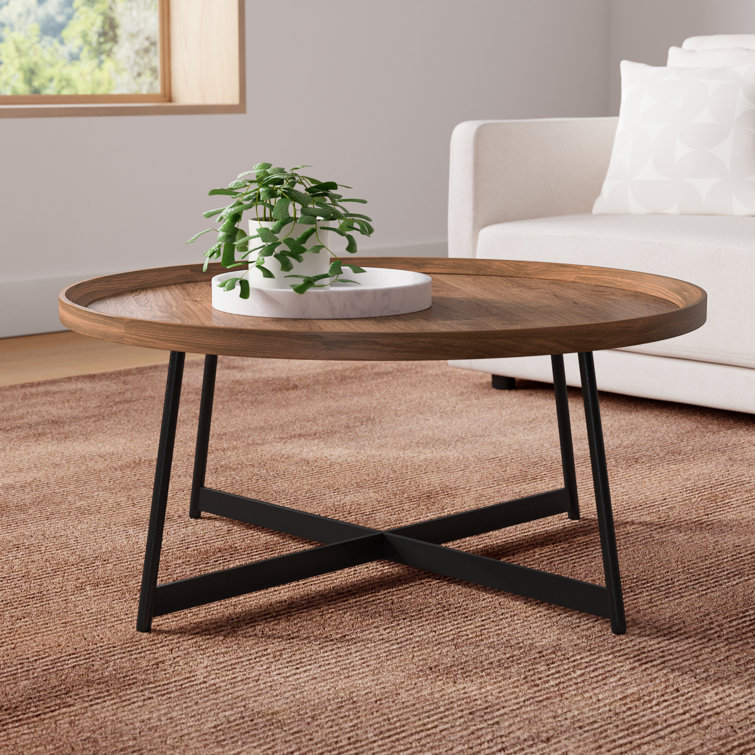 Modern Farmhouse 35" Round Walnut Coffee Table with Steel Base