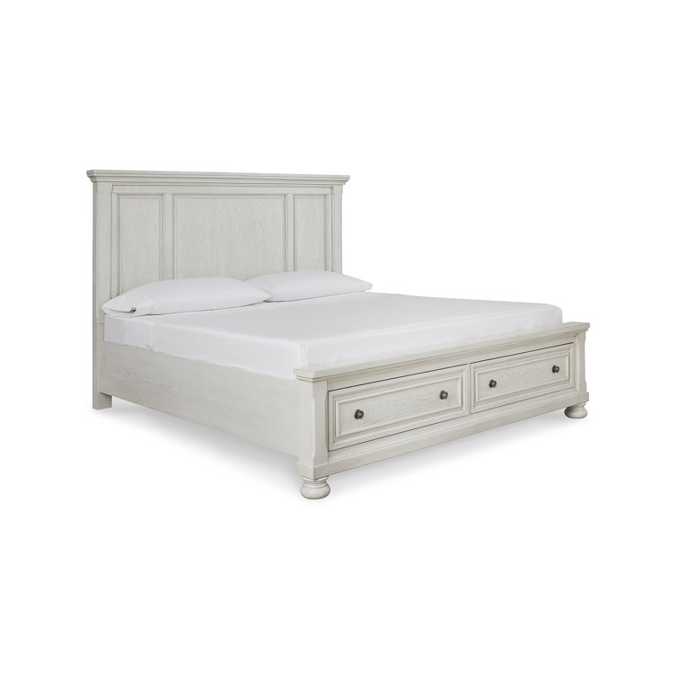 Antiqued White Queen Panel Wood Headboard