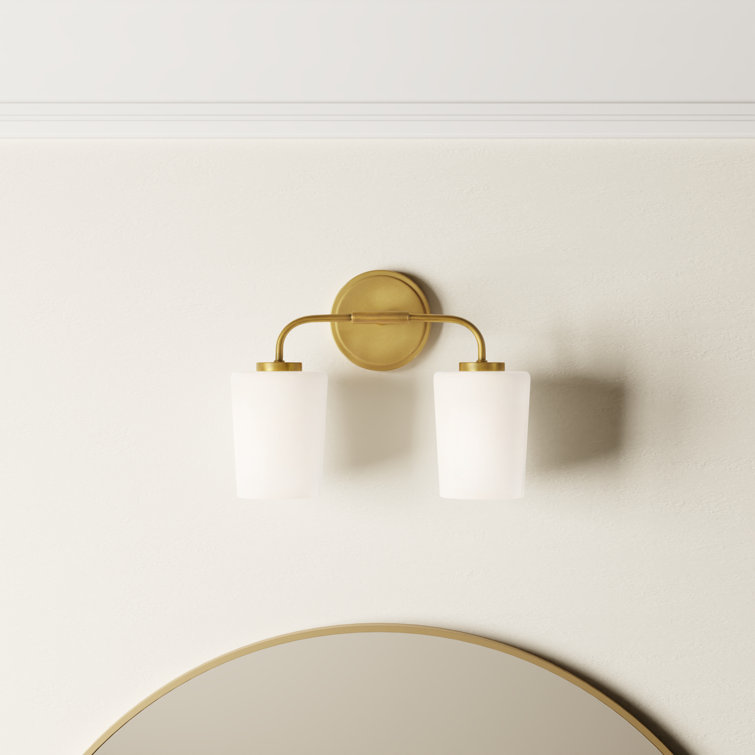Lark Kline Heritage Brass 2-Light Dimmable Vanity with Etched Opal Shades