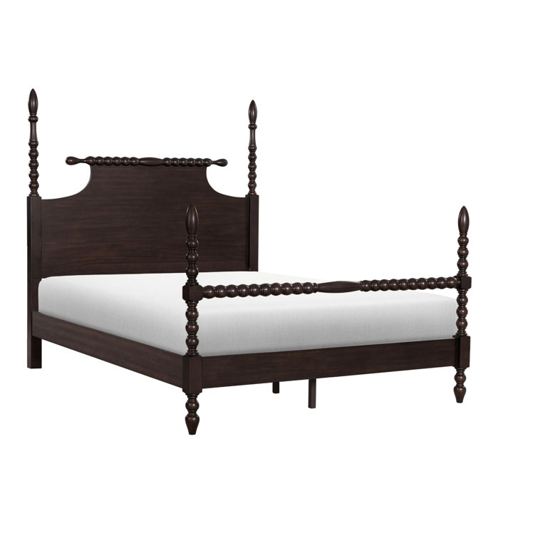 Beckett Deep Brown Acacia Queen Poster Bed with Rolling Pin Headboard