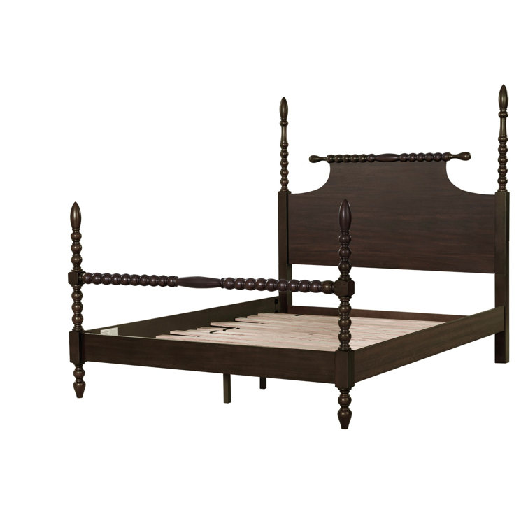 Beckett Deep Brown Acacia Queen Poster Bed with Rolling Pin Headboard