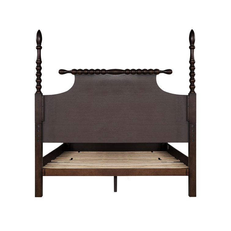 Beckett Deep Brown Acacia Queen Poster Bed with Rolling Pin Headboard