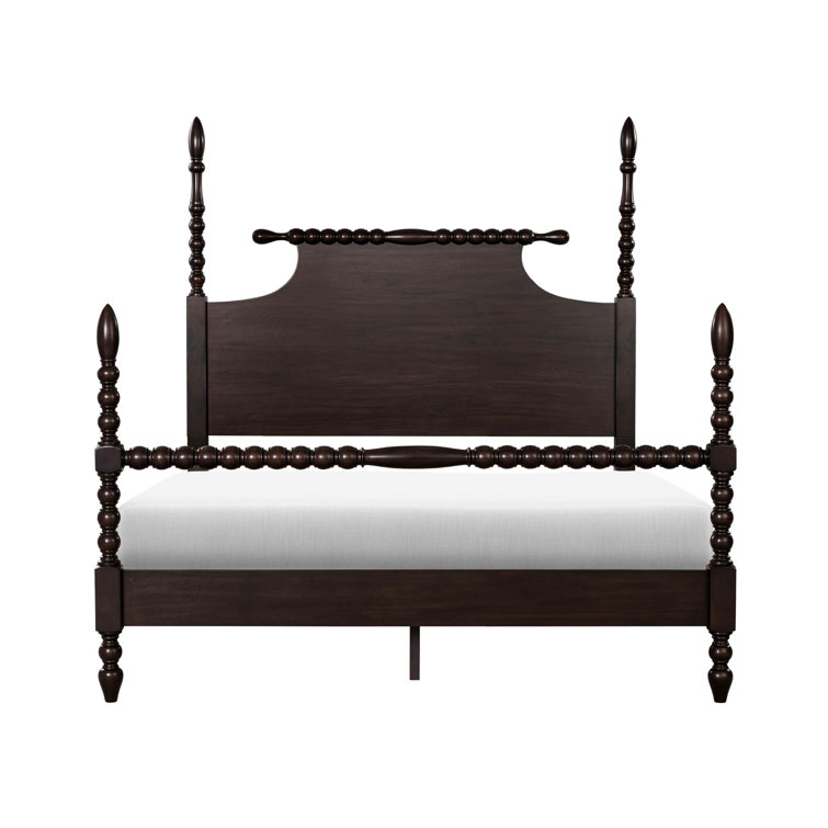 Beckett Deep Brown Acacia Queen Poster Bed with Rolling Pin Headboard
