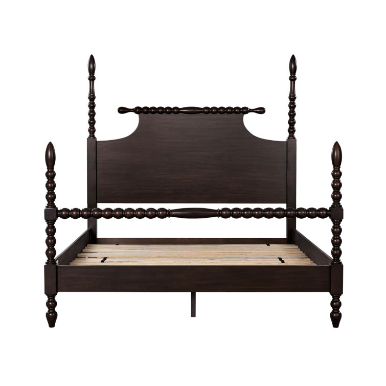 Beckett Deep Brown Acacia Queen Poster Bed with Rolling Pin Headboard