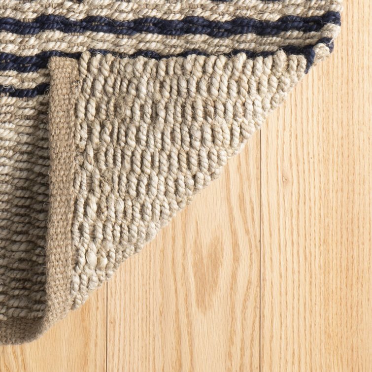 Indigo and Beige Handwoven Jute Stripe Rug, 6' x 9'