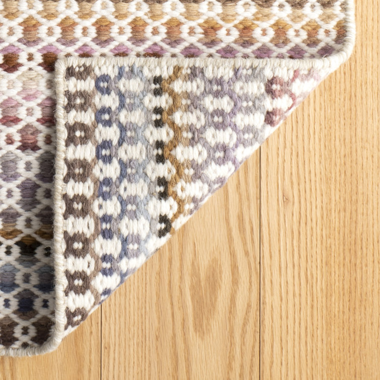 Ivory and Multicolor Flat Woven Wool Stripe Rug, 10' x 14'