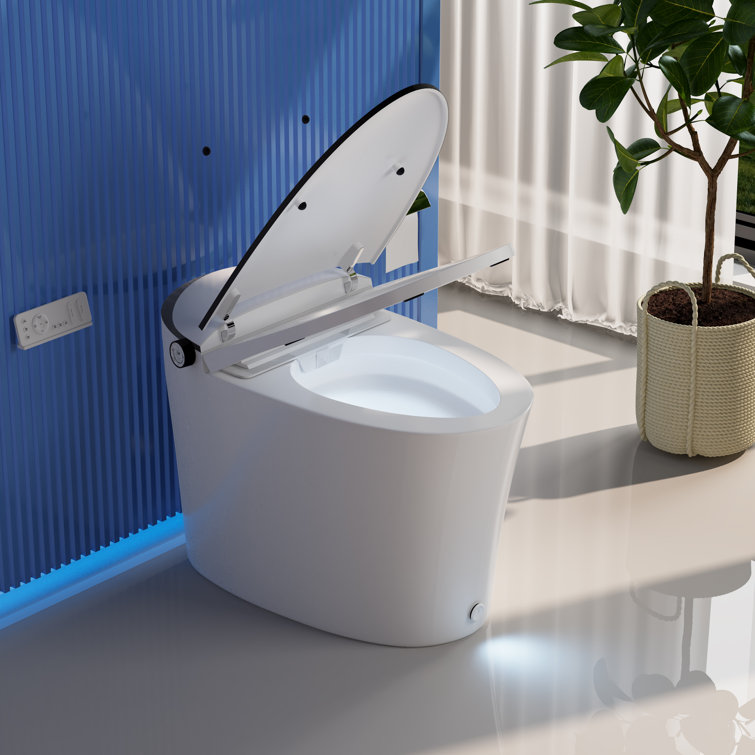Elongated White High Efficiency Smart Bidet Toilet with Heated Seat