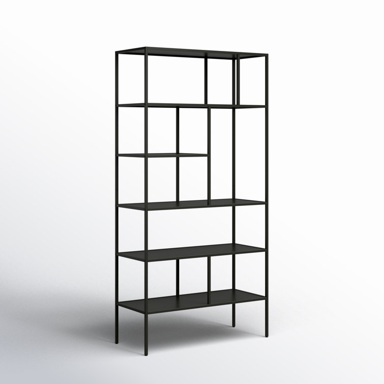 Industrial 5-Tier Blackened Bronze Metal Bookcase, 72" Tall