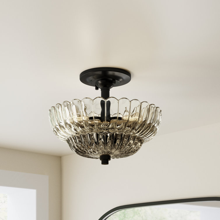 Amber Glass and Cocoa Metal 3-Light Semi Flush Mount