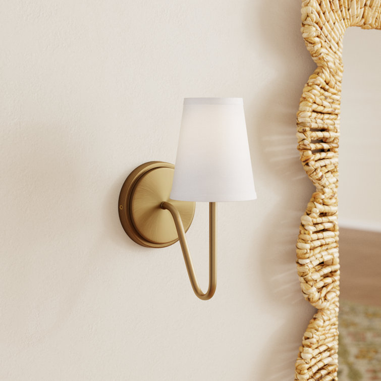 Natural Brass and White Empire Shade Dimmable Sconce