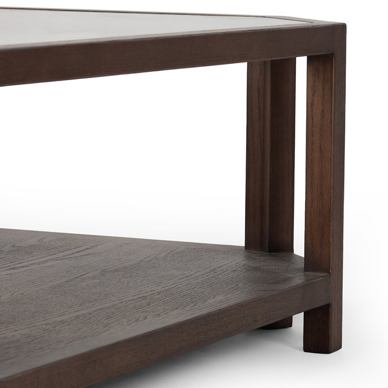 Warm Brown Oak and Glass Square Coffee Table with Shelving
