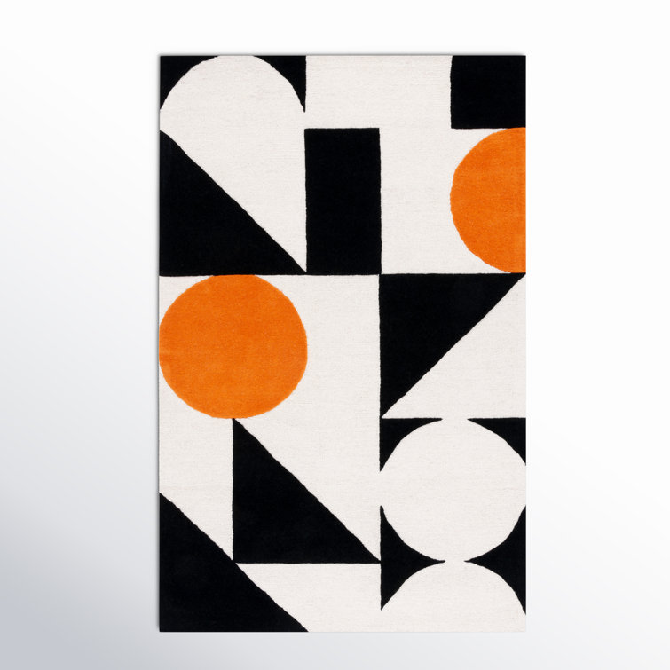 Hand-Tufted Black and Orange Wool Round Area Rug