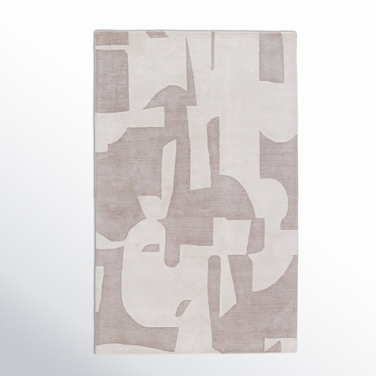 Hand Tufted Abstract Taupe and Cream Wool Rug 9' x 12'