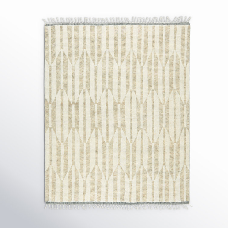 Ivory and Beige Geometric Wool Hand-knotted Rug 10' x 14'