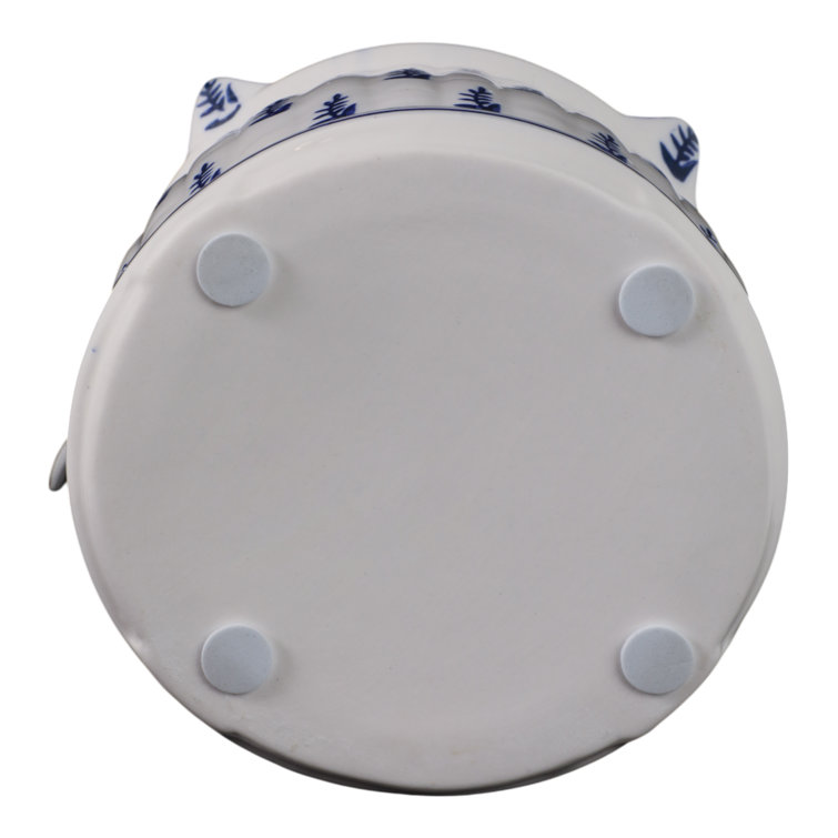 White and Blue Ceramic Pagoda Bird House with Hanging Rope