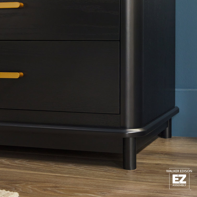 Black Solid Wood 3-Drawer Nightstand with Gold Handles