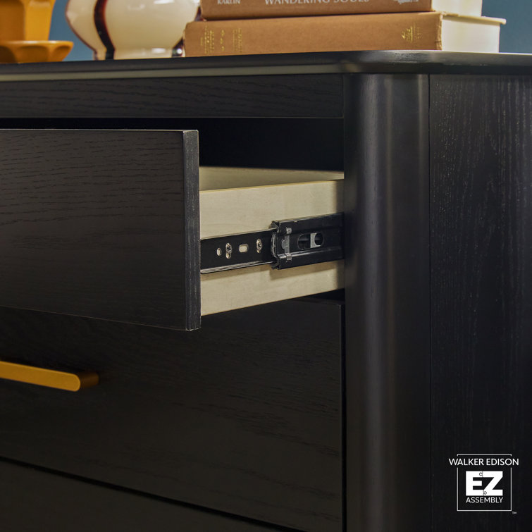 Black Solid Wood 3-Drawer Nightstand with Gold Handles